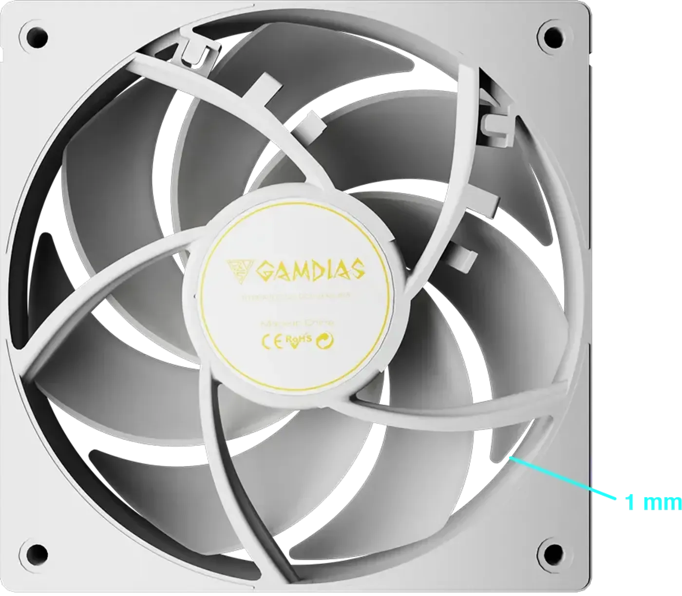 Detailed view of the 1 mm tip clearance between fan blade and frame