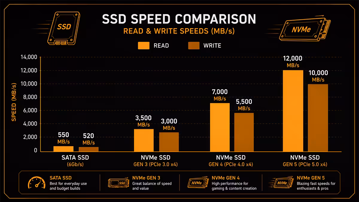 SATA vs NVMe SSD speed comparison
