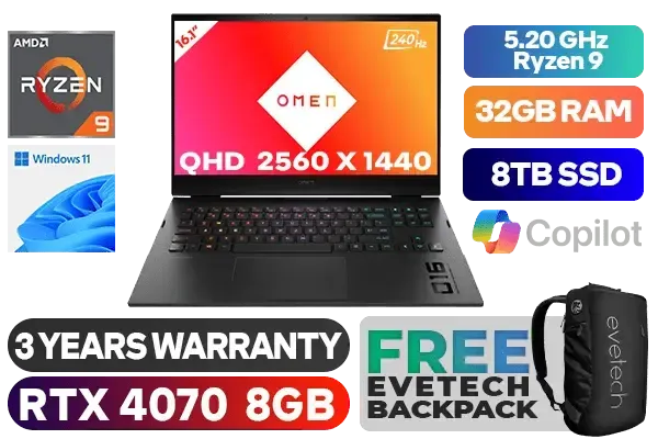 OMEN by HP 16 Ryzen 9 RTX 4070 Gaming Laptop 81L13EA With 32GB RAM & 8TB SSD - image 1 OMEN by HP 16 Ryzen 9 RTX 4070 Gaming Laptop 81L13EA With 32GB RAM & 8TB SSD - image 1