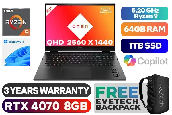 OMEN by HP 16 Ryzen 9 RTX 4070 Gaming Laptop 81L13EA With 64GB RAM - image 1 OMEN by HP 16 Ryzen 9 RTX 4070 Gaming Laptop 81L13EA With 64GB RAM - image 1