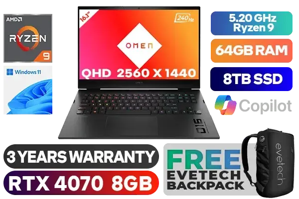 OMEN by HP 16 Ryzen 9 RTX 4070 Gaming Laptop 81L13EA With 64GB RAM & 8TB SSD - image 1 OMEN by HP 16 Ryzen 9 RTX 4070 Gaming Laptop 81L13EA With 64GB RAM & 8TB SSD - image 1