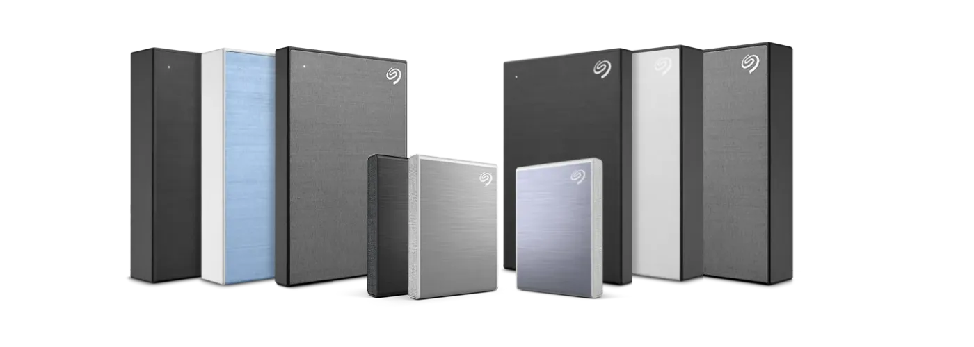 Seagate One Touch storage devices arranged together