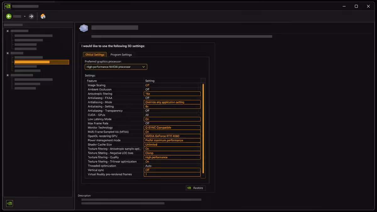 NVIDIA Global 3D settings