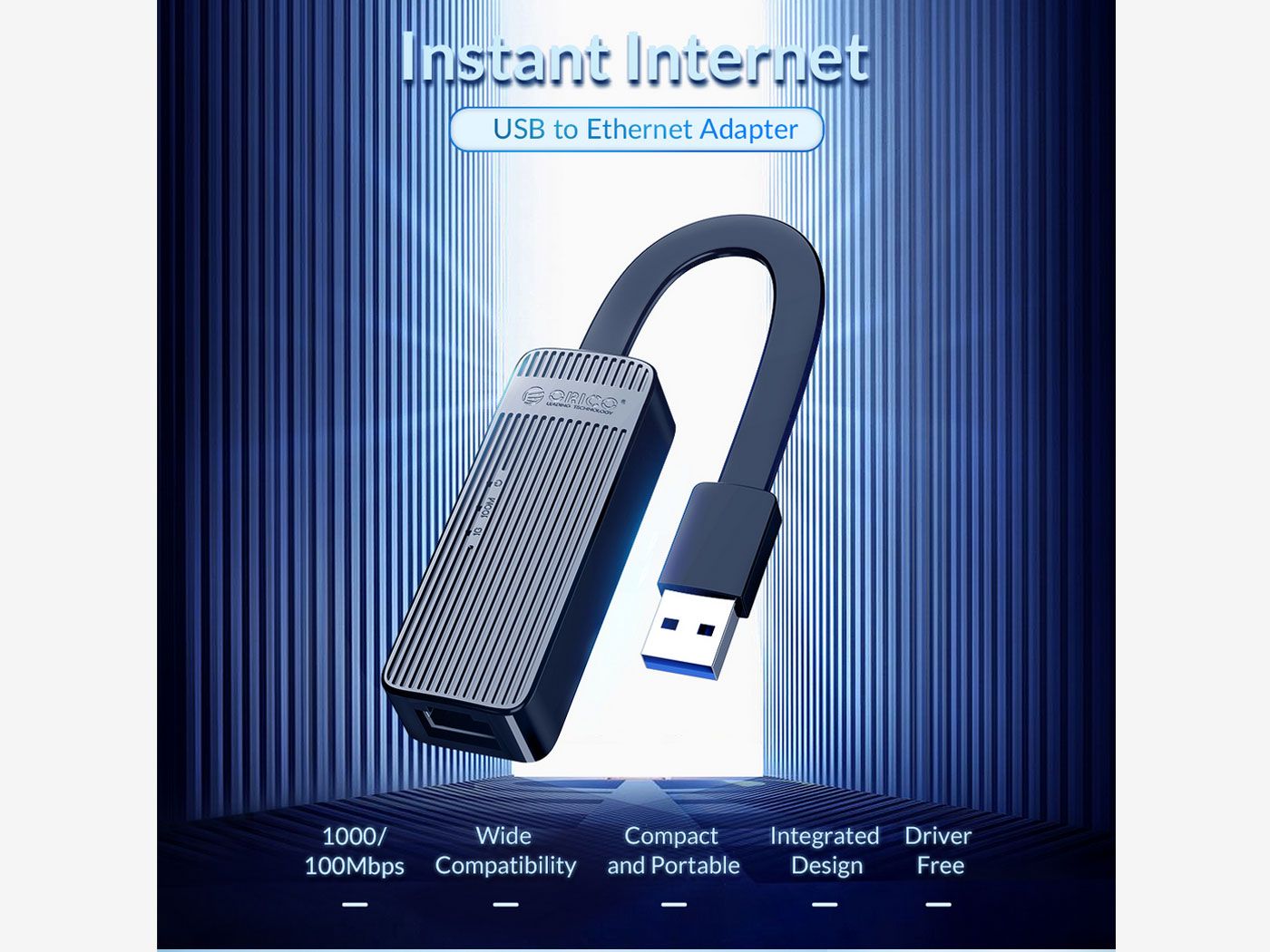 Orico UTJ-U3 USB 3.0 to Gigabit Ethernet adapter shown in black