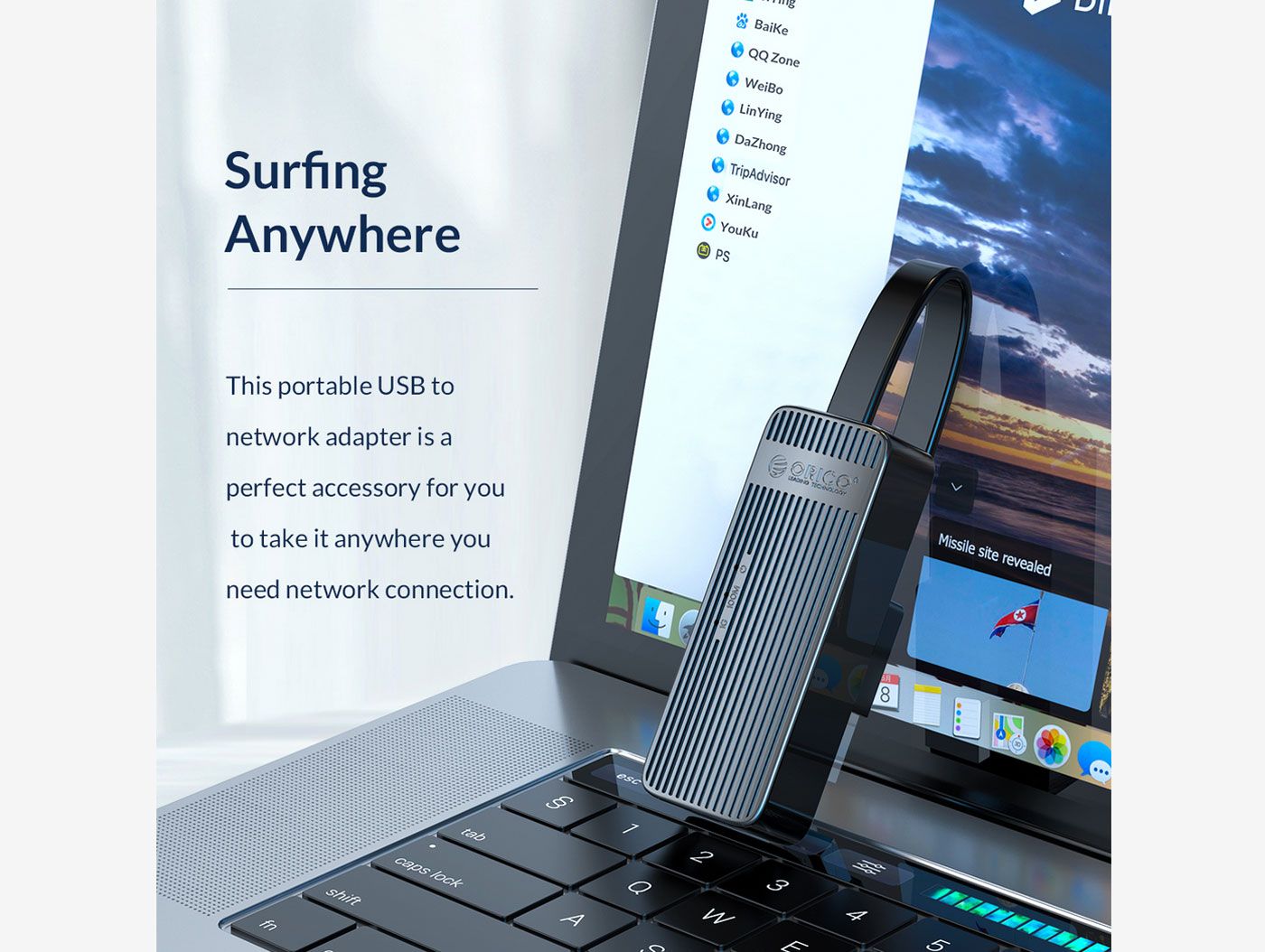 USB 3.0 Type-A connector end of the Orico gigabit Ethernet adapter