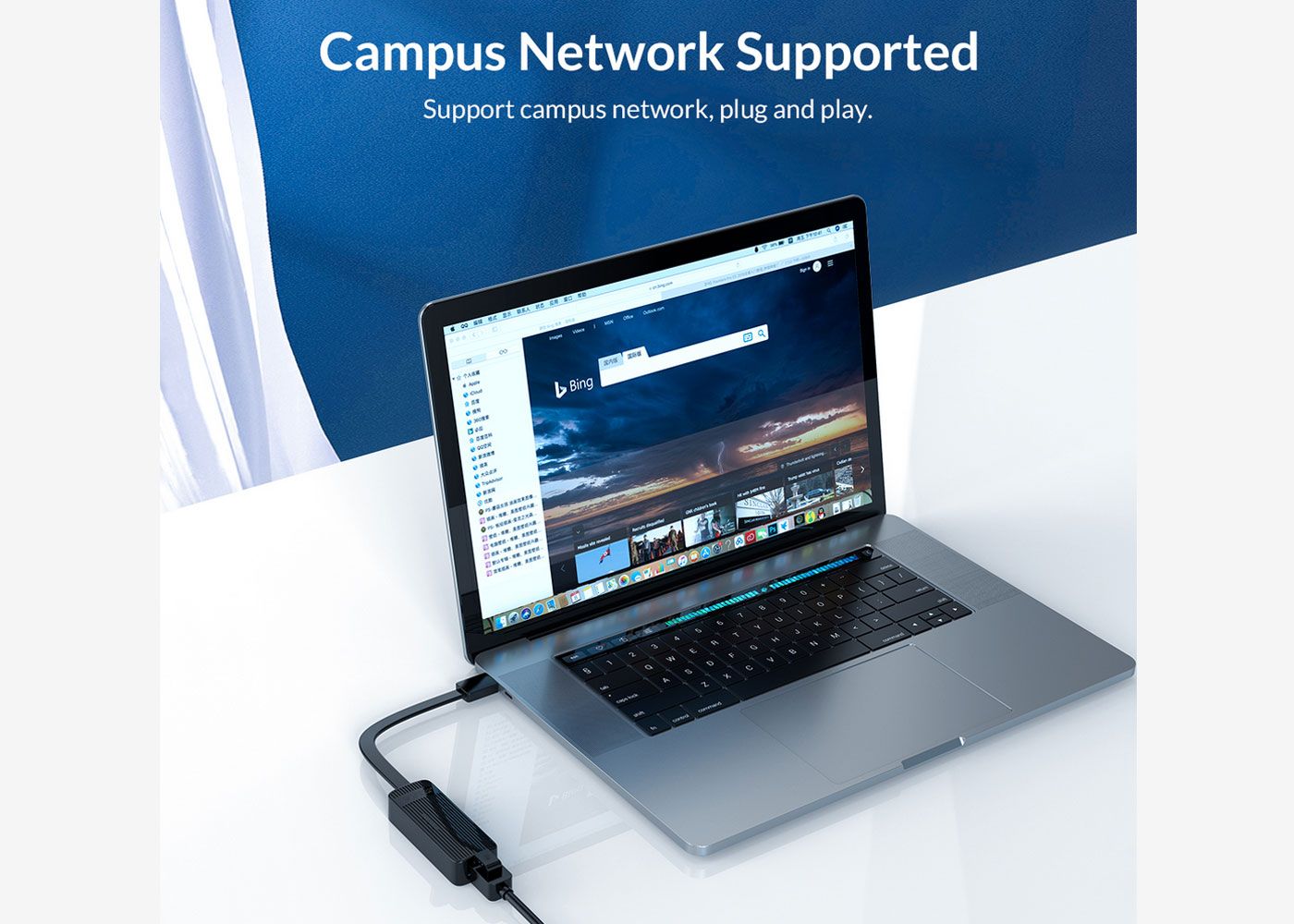Orico gigabit Ethernet adapter in use with a thin ultrabook