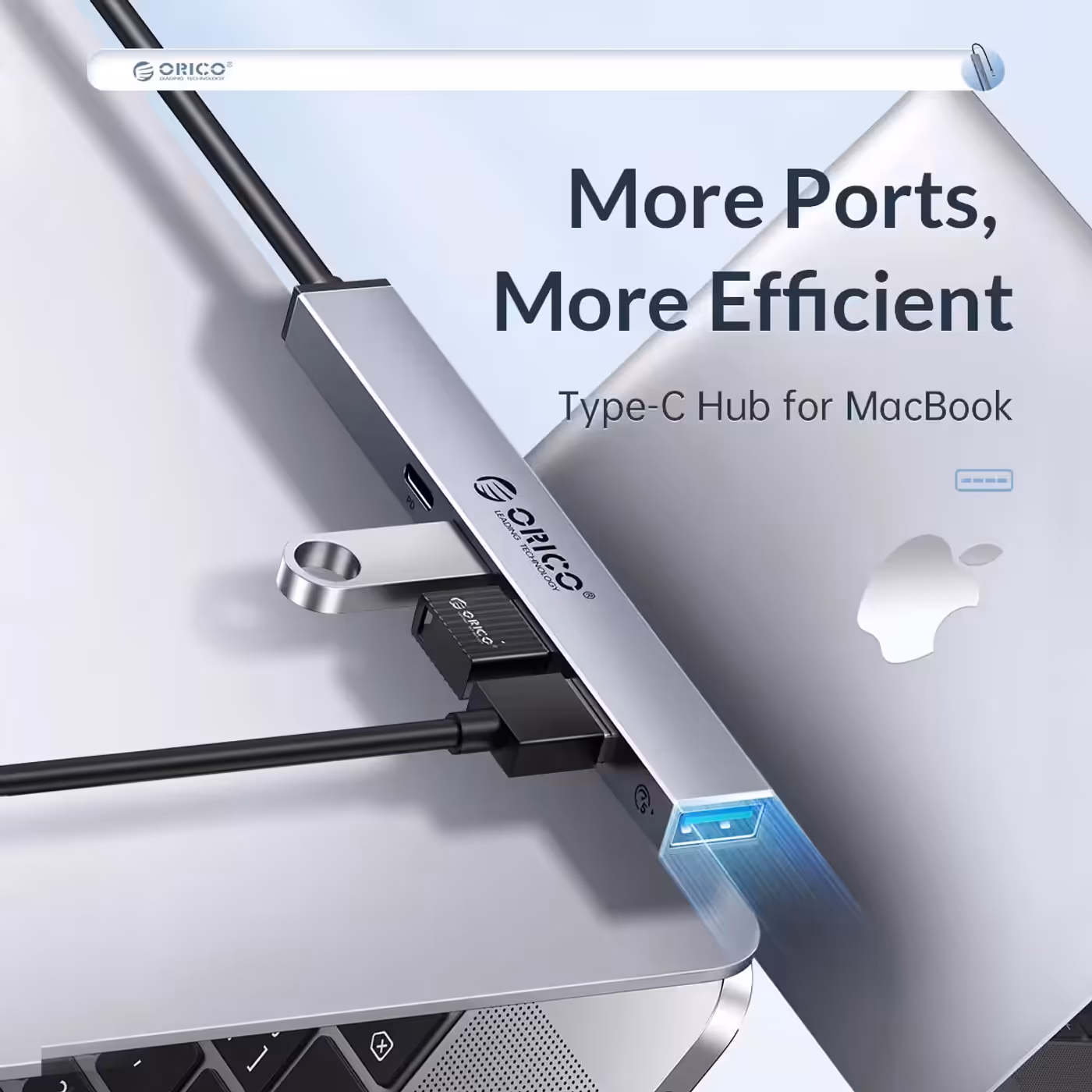 Orico 5-port USB-C hub shown with its full port layout