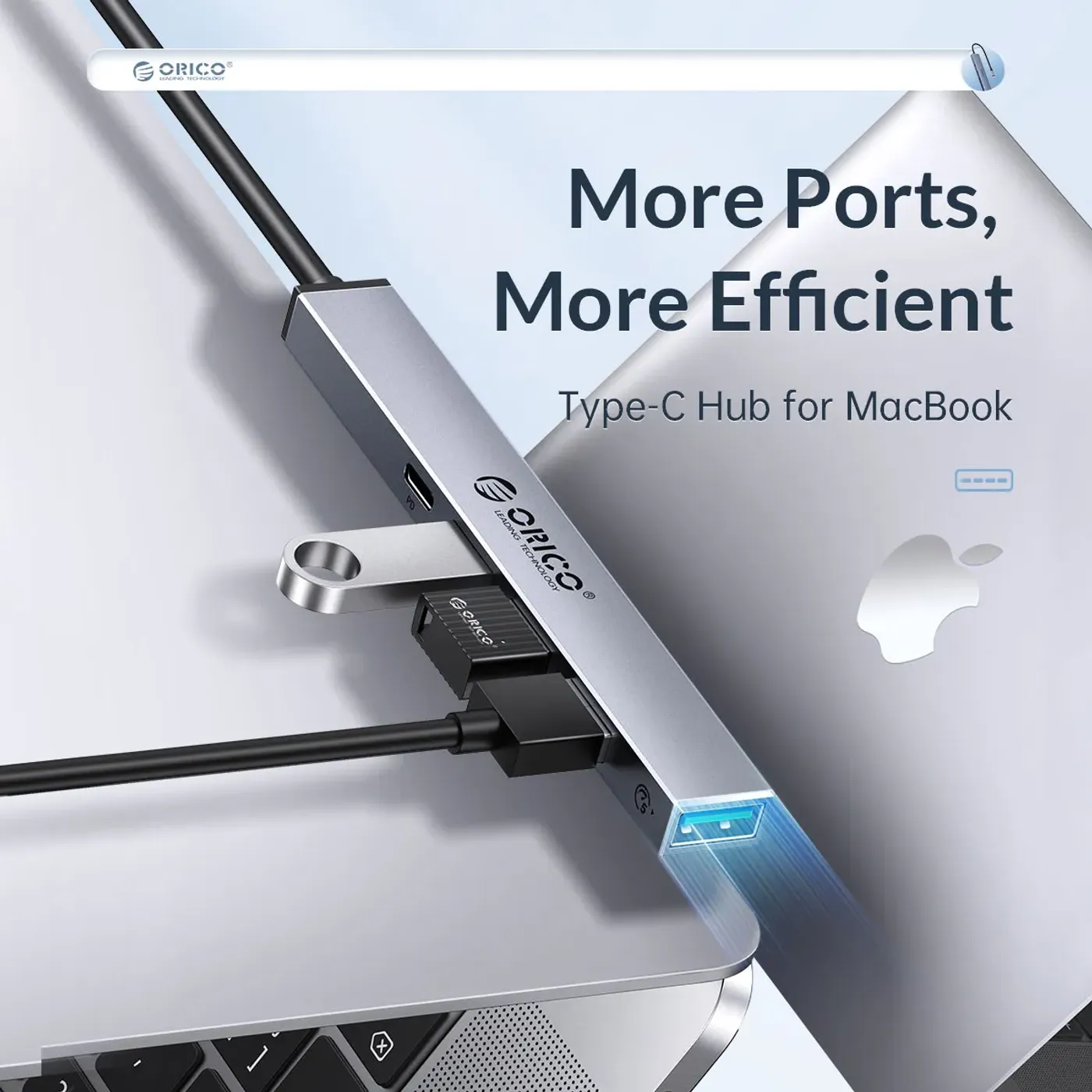 Orico 5-port USB-C hub shown with its full port layout