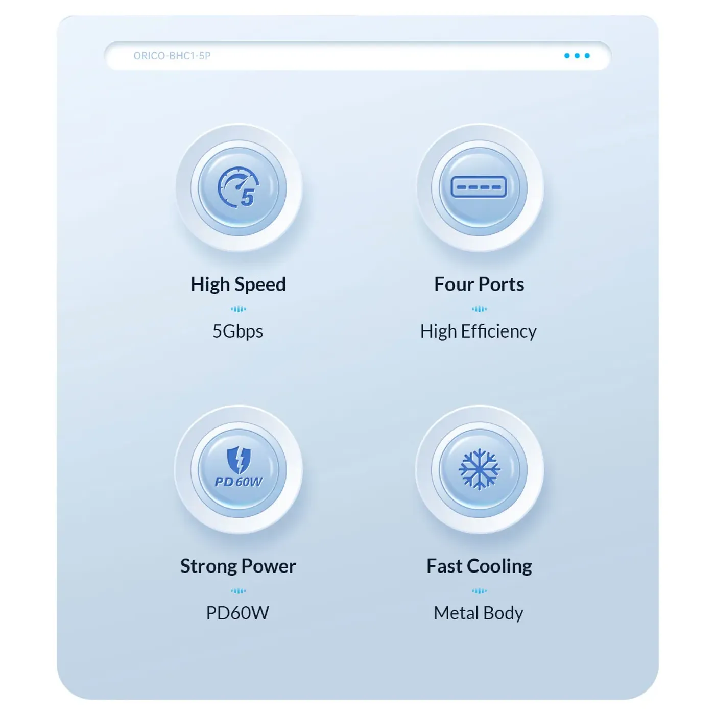 Detailed view of the connectivity options on the Orico 5-port USB-C hub