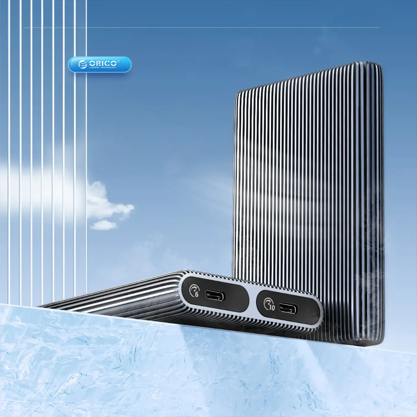 Dual-slot M.2 SSD enclosure with thermal fin and metal body