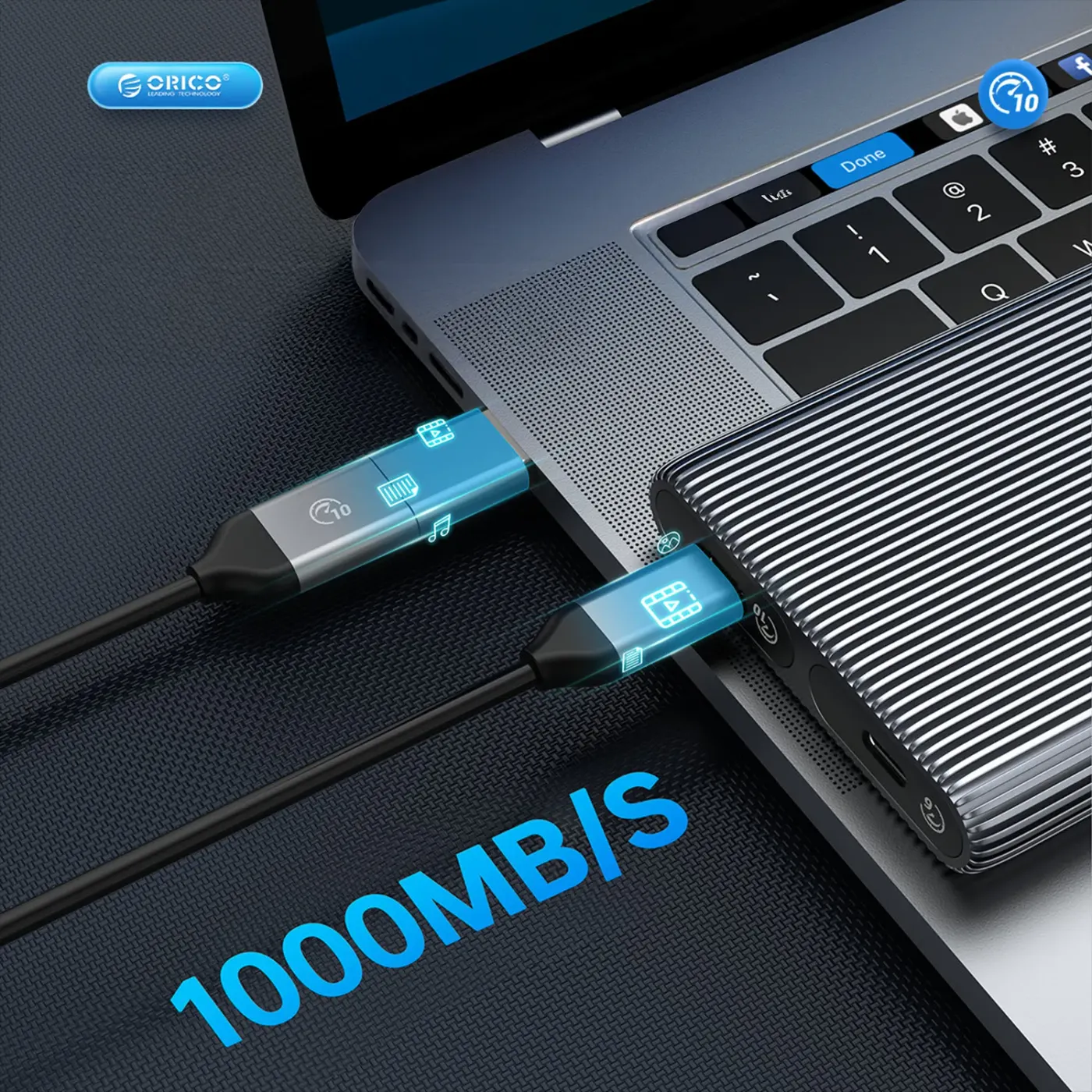 2-in-1 Type-C data cable with PD60W support supplied with the enclosure