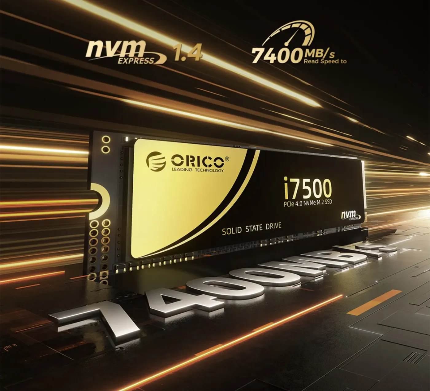 Banner highlighting the 7,400MB/s read speed of the ORICO i7500 Gen 4 SSD