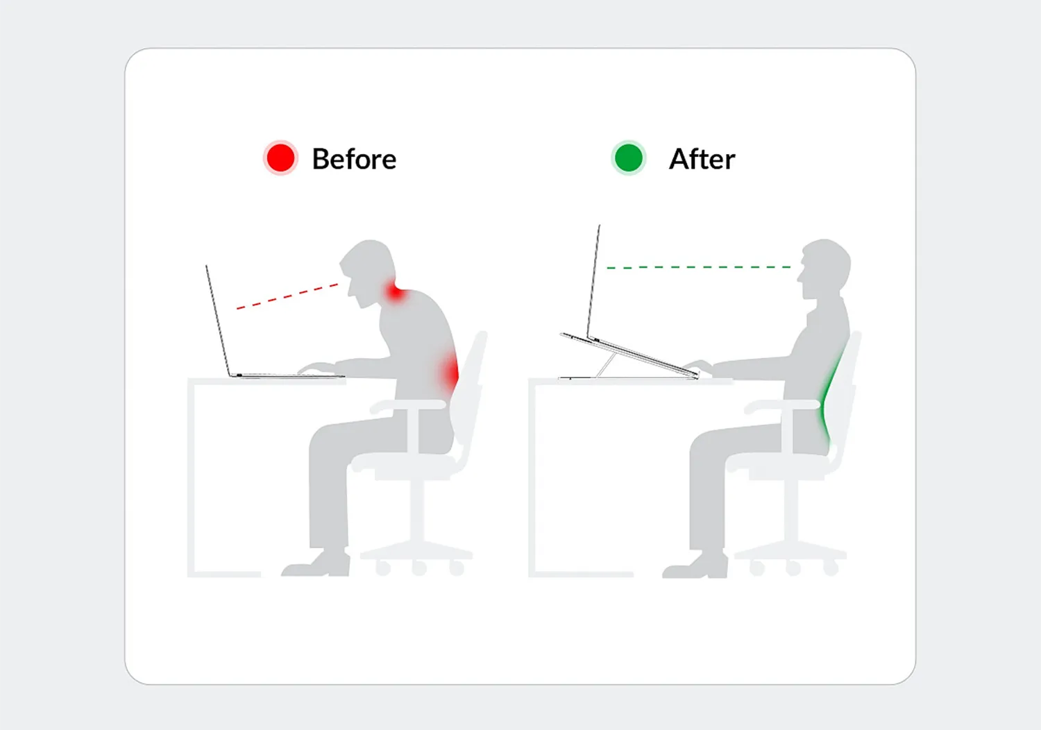 Ergonomic ORICO laptop stand demonstrating comfortable viewing height
