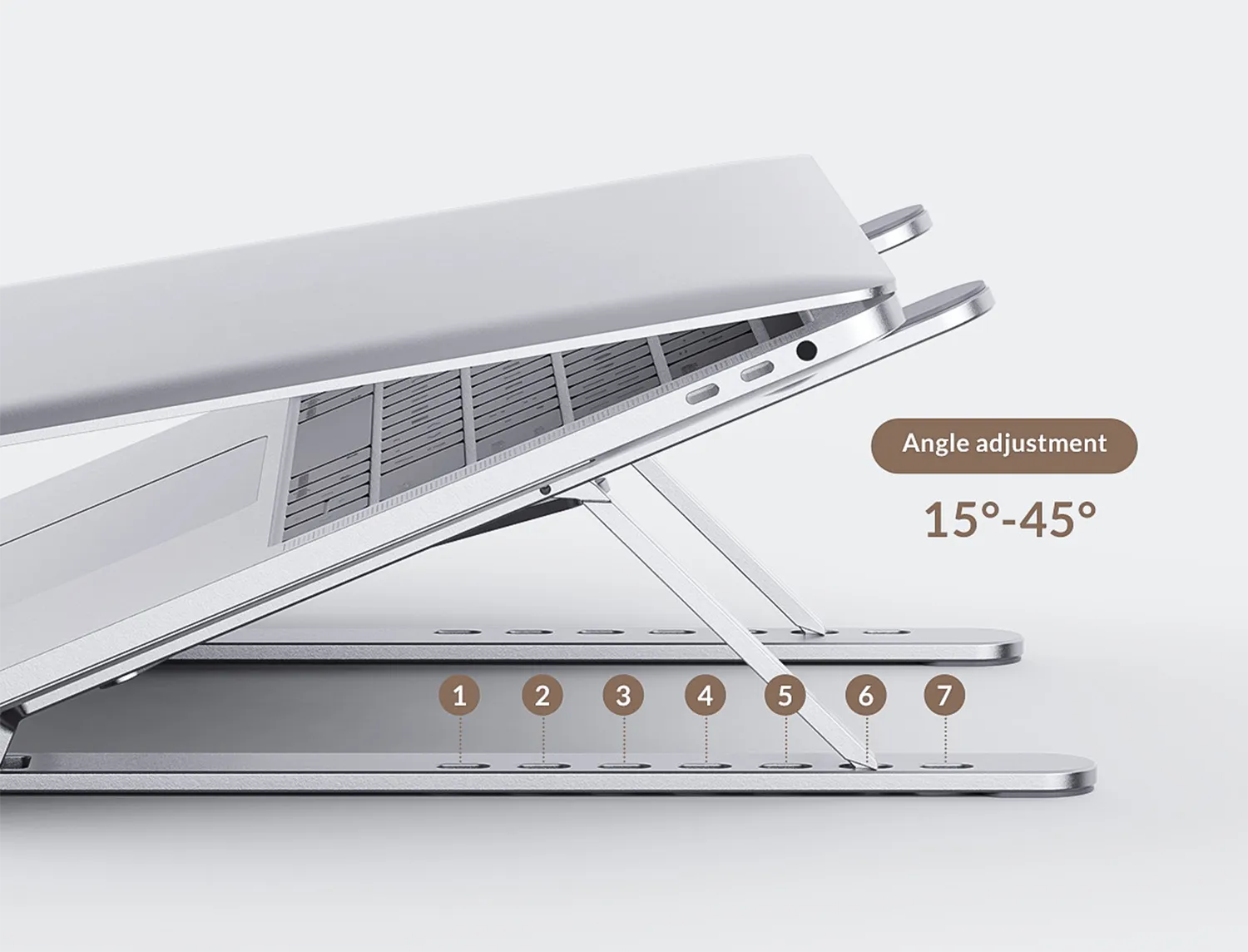 ORICO laptop stand showing seven adjustable height levels