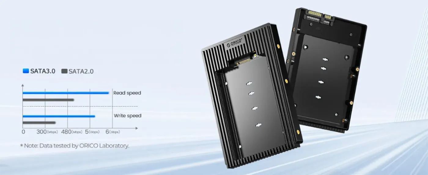 Internal PCB showing the SATA III 6Gbps high-speed transmission interface of the adapter