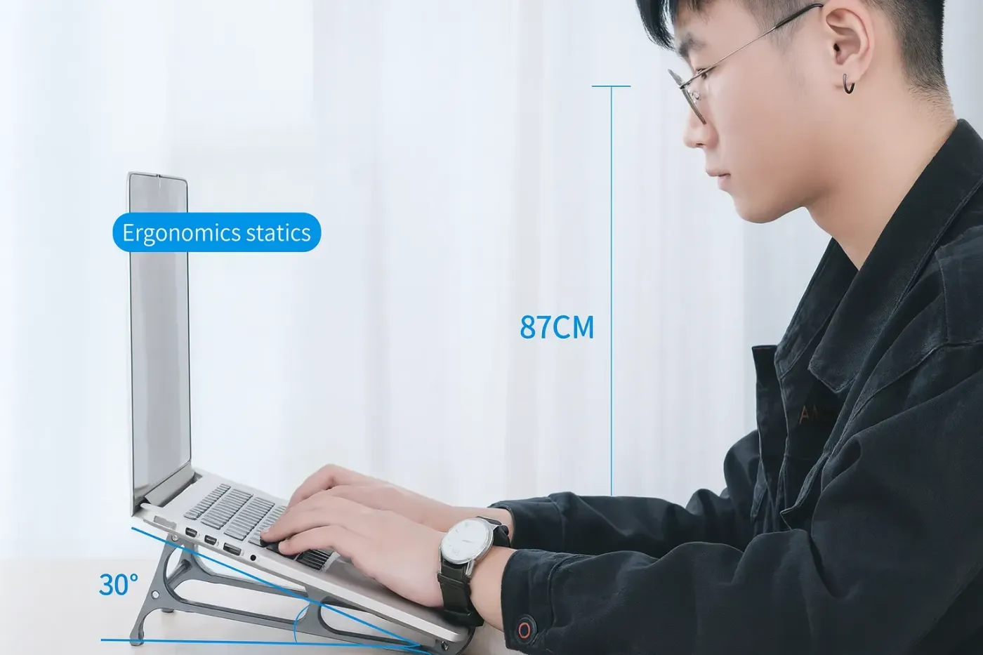 Orico MA15 laptop stand set to an ergonomic working angle