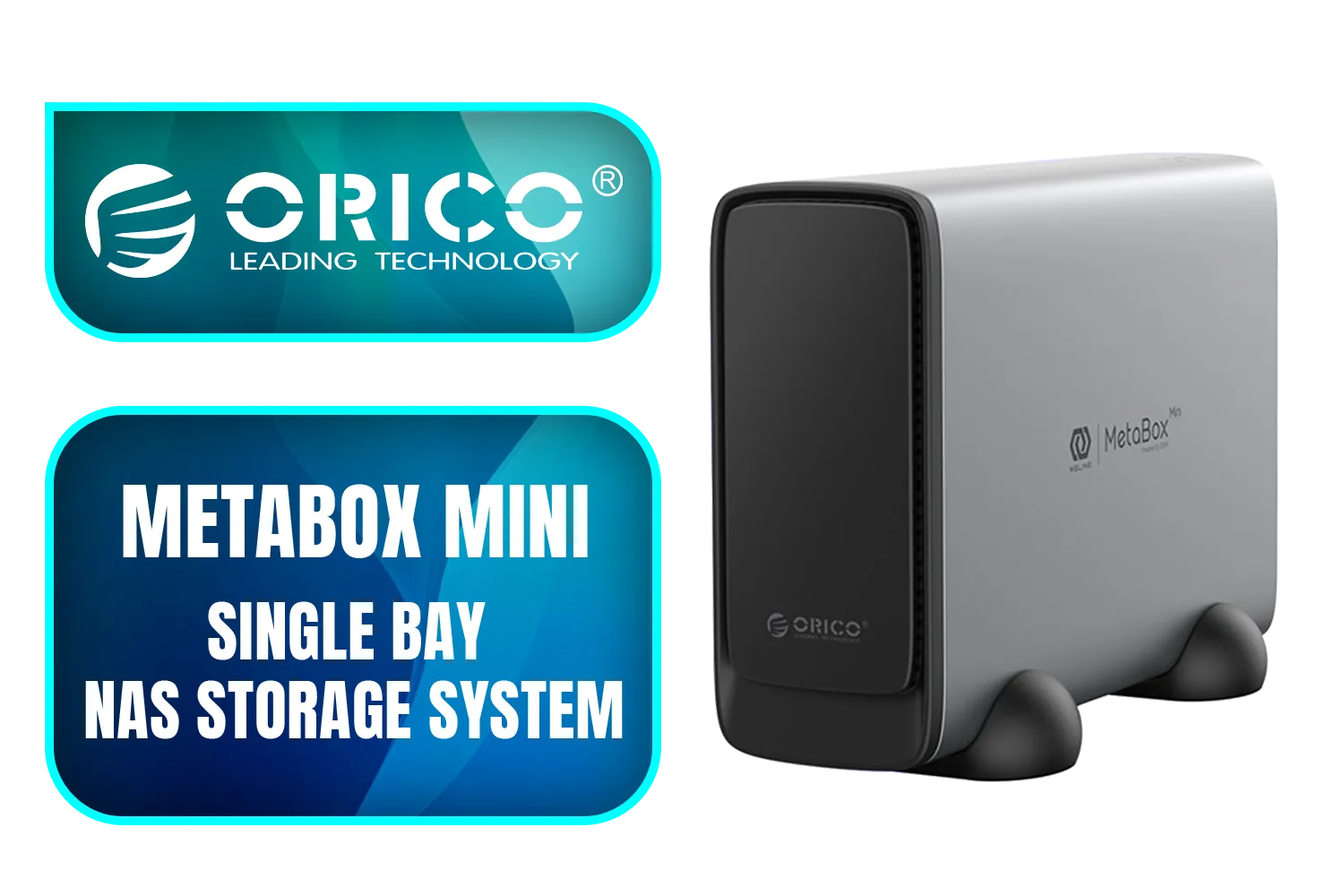 Orico MetaBox Mini Single Bay NAS Storage System / Aluminium Alloy and ABS Body / 2.5" SATA SSD or HDD / Total 20TB Supported Capacity / ORICO-CD3520-EU-GY-BP