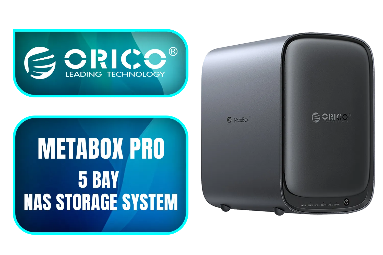 Orico MetaBox Pro 5 Bay NAS Storage System / Aluminium Alloy and ABS Body / 2.5GbE Network Transmission Rate / Total 126TB Supported Capacity / ORICO-HS500-Pro-EU-GY-BP