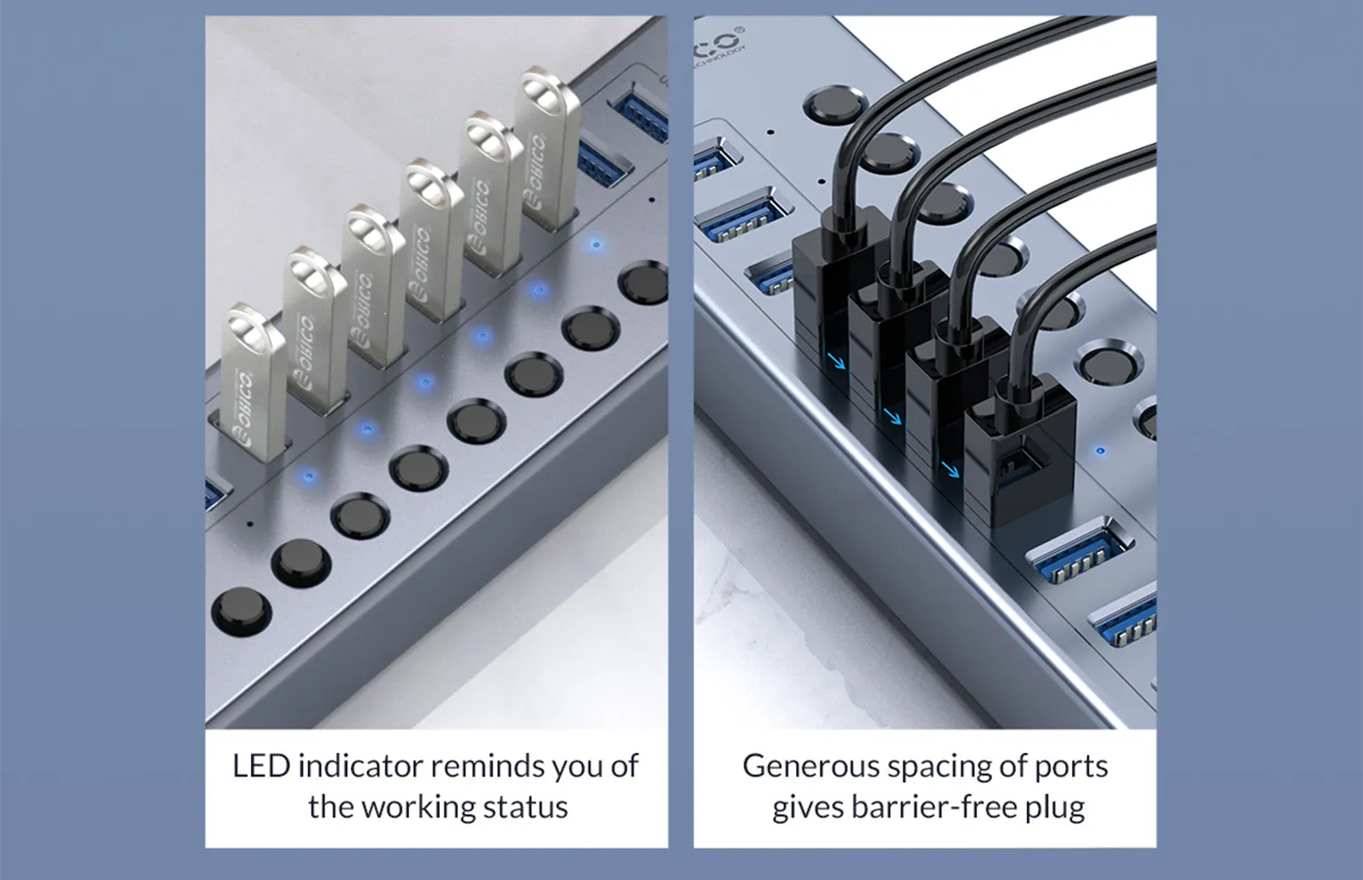 Close-up details of aluminum USB hub build quality