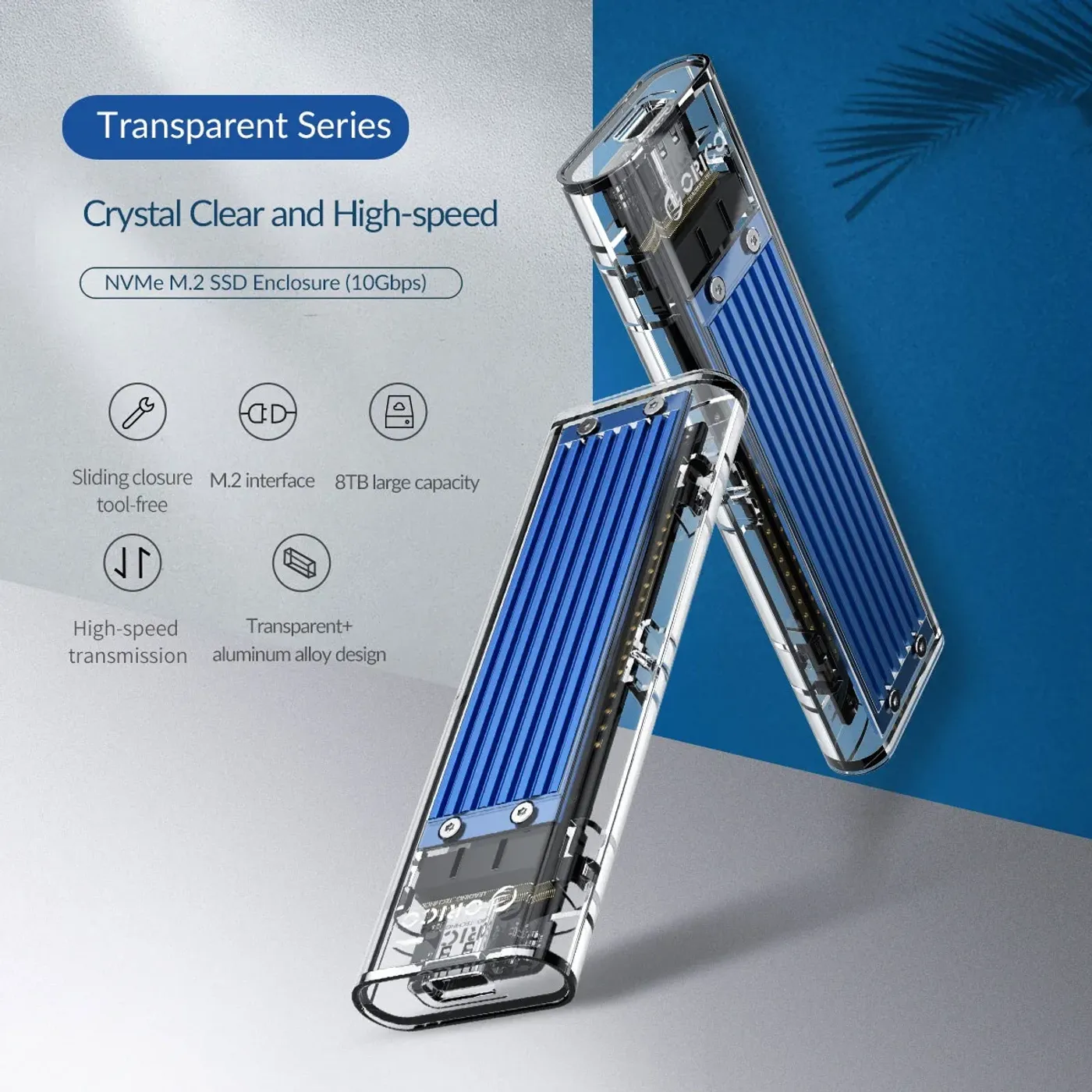 ORICO transparent NVMe M.2 SSD enclosure with USB Type-C connection