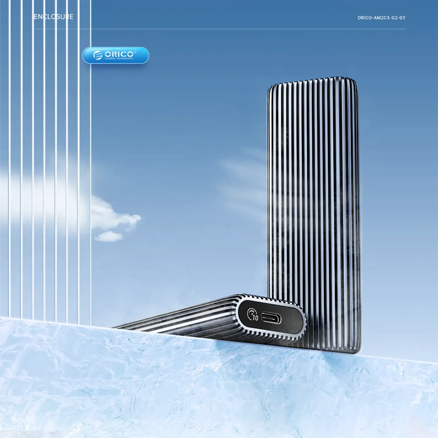 NVMe SSD enclosure showing thermal fins on its metal body