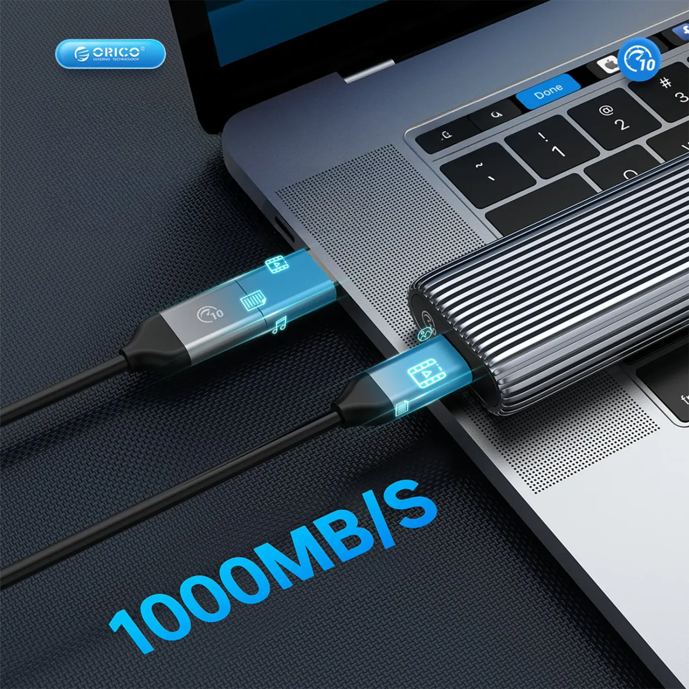 2-in-1 cable supplied with the ORICO enclosure supporting PD60W output