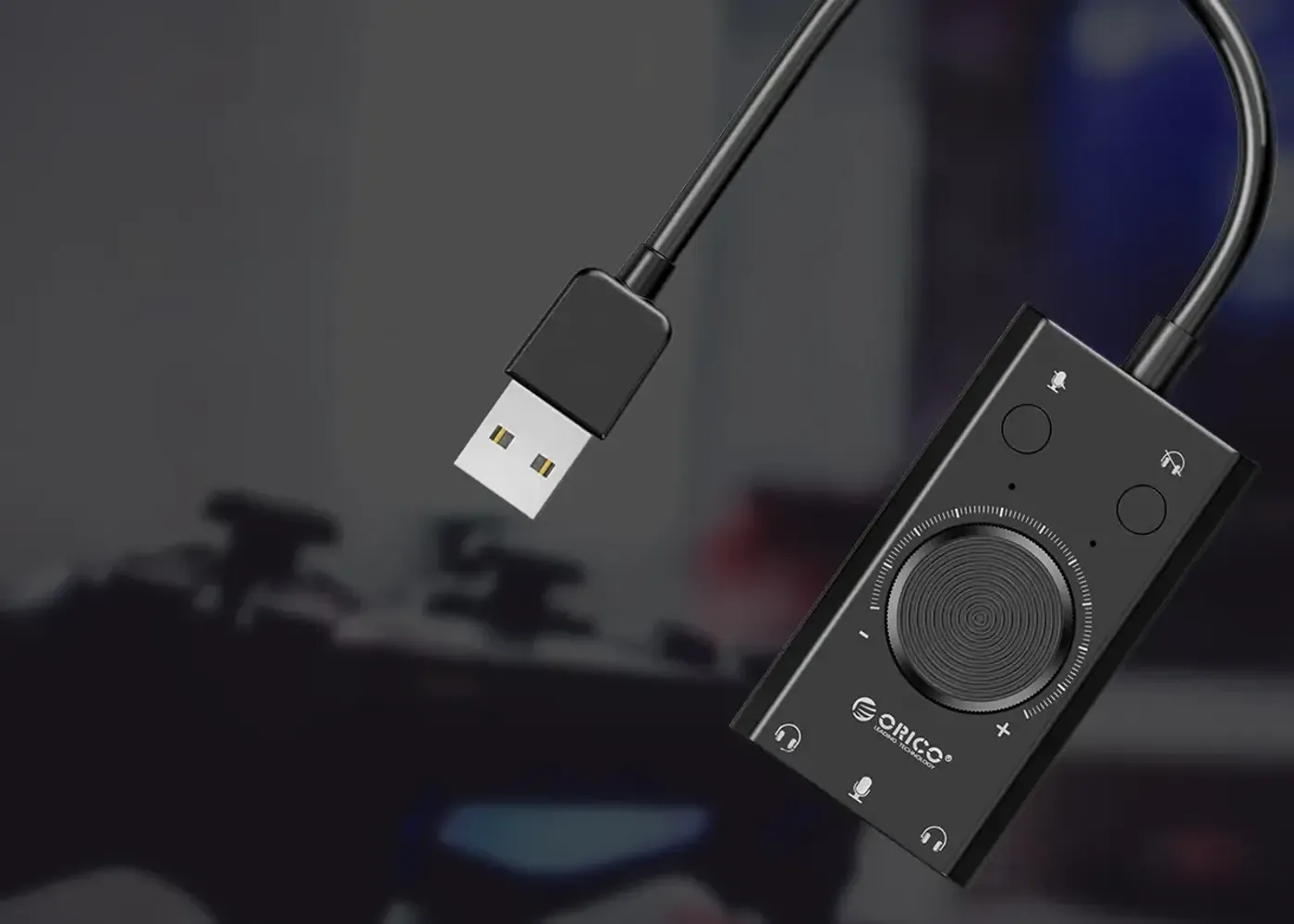 Front view of the Orico SC2 USB external sound card