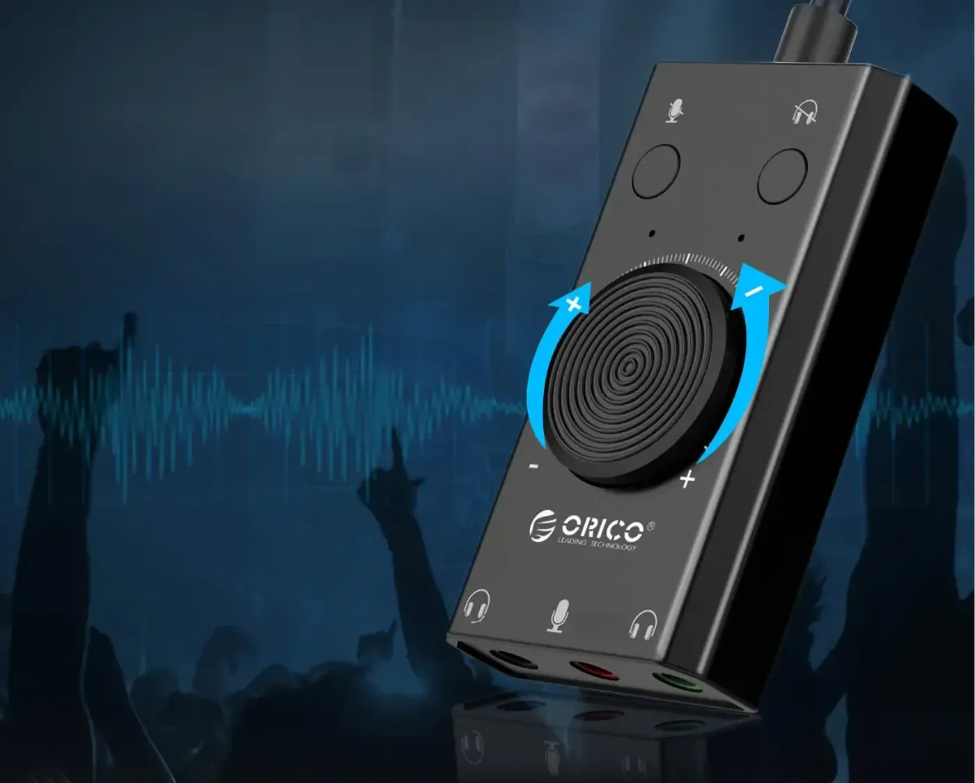 Orico SC2 sound card featuring integrated volume dial and mute switch