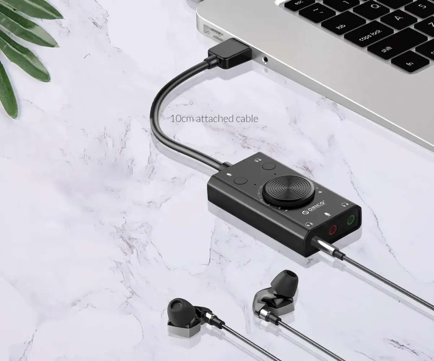 Durable 10cm round cable attached to the Orico SC2 sound card