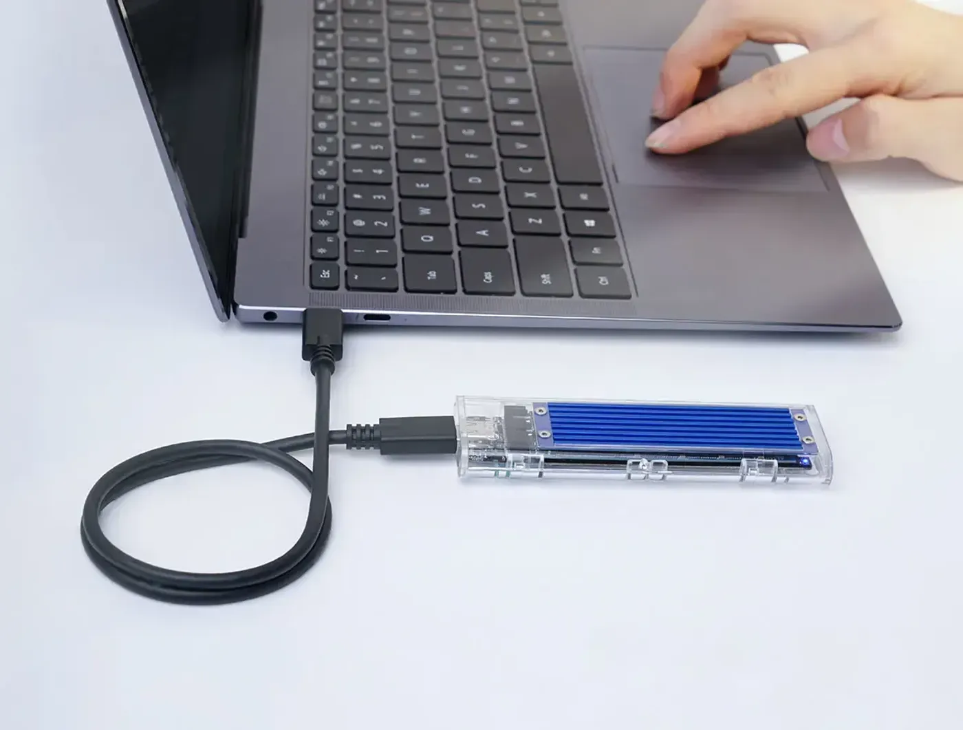 ORICO transparent enclosure highlighting its Type-C connectivity