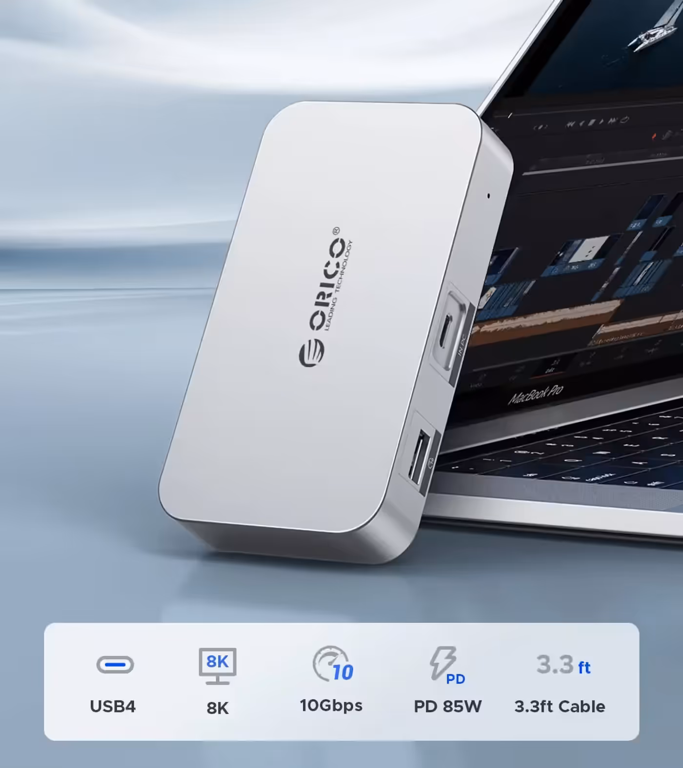 ORICO UB4-SV USB4 6-in-1 Hub connected to laptop