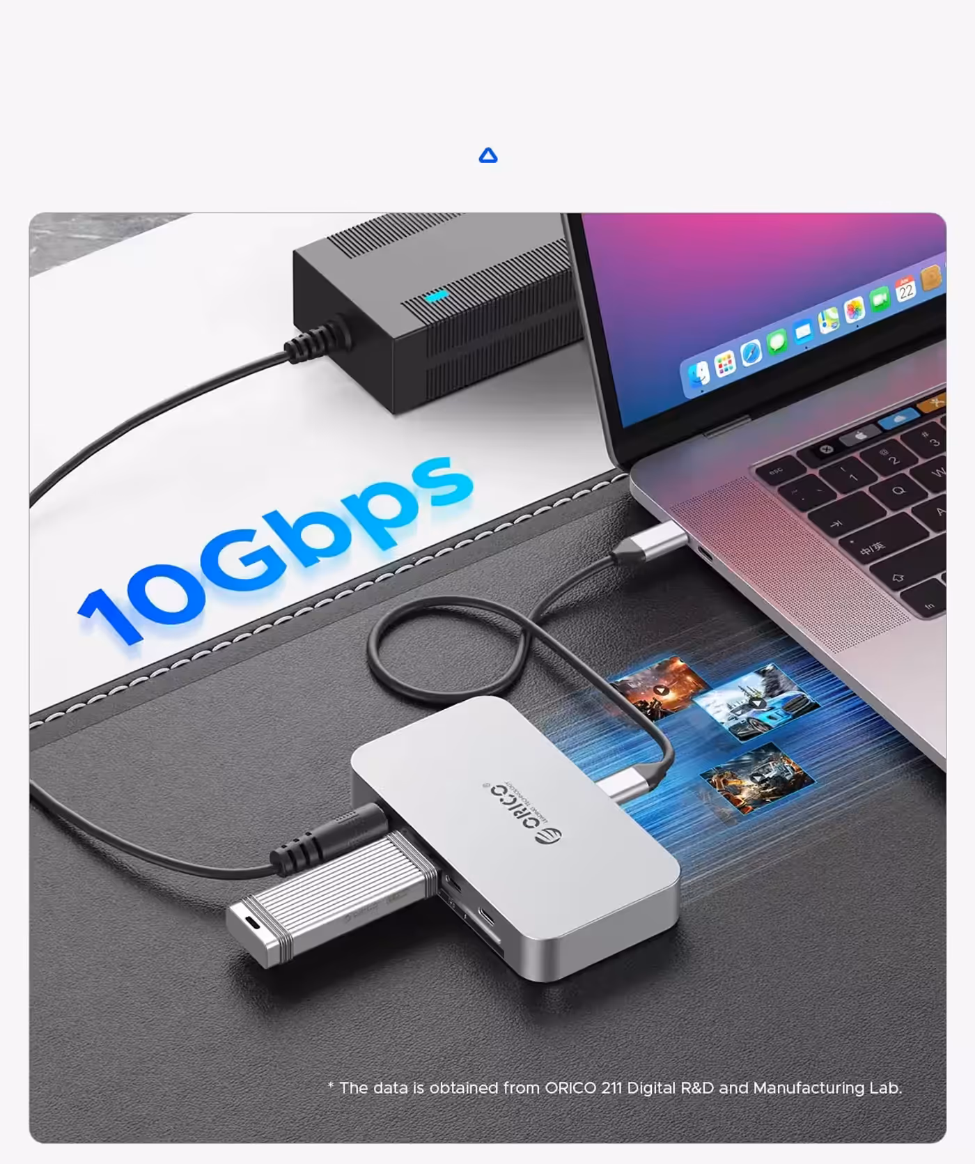 ORICO USB4 Hub demonstrating 10Gbps data transfer speeds