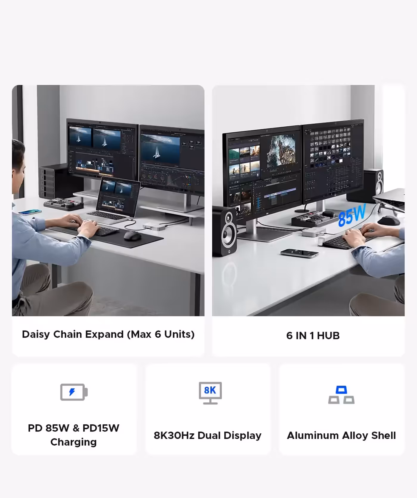 ORICO 6-in-1 Hub dual monitor 4K support