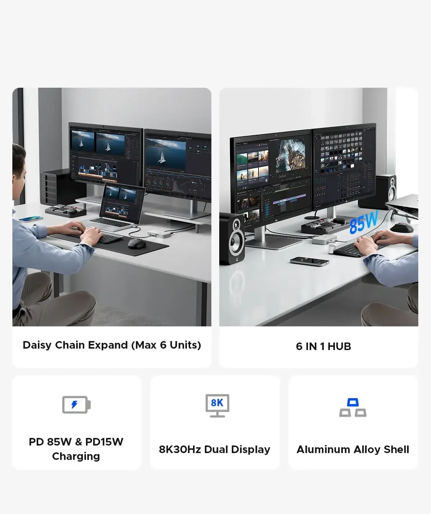 ORICO 6-in-1 Hub dual monitor 4K support