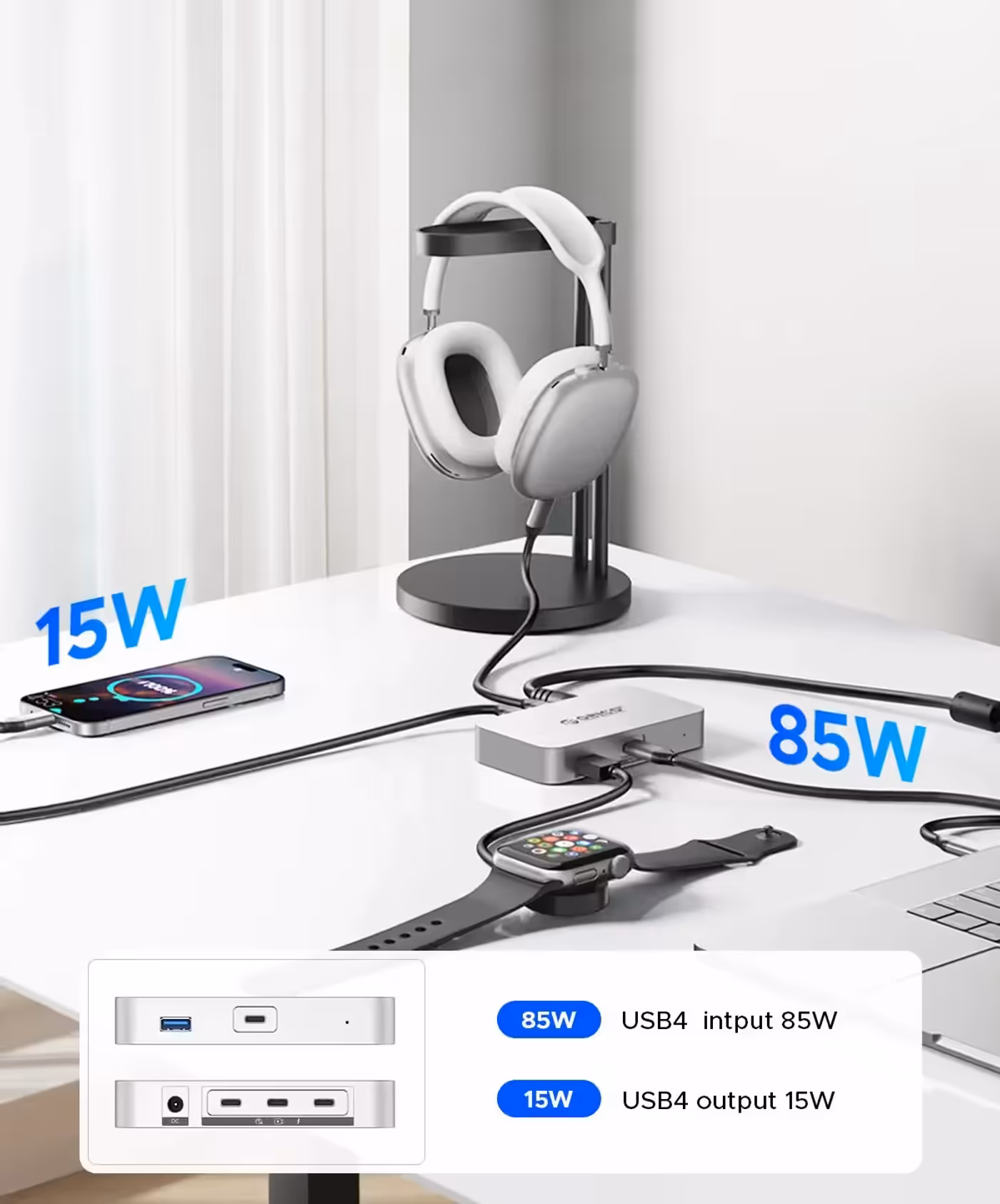 ORICO USB Hub powering laptop and devices