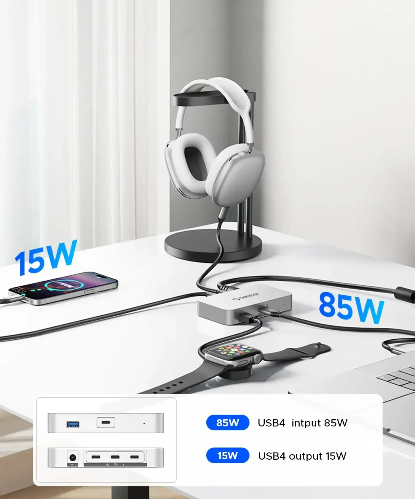 ORICO USB Hub powering laptop and devices