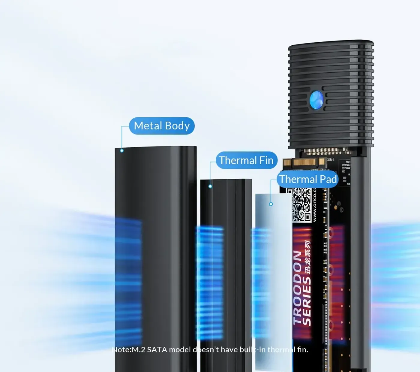 High-speed ORICO NVMe SSD enclosure showing its Type-C interface