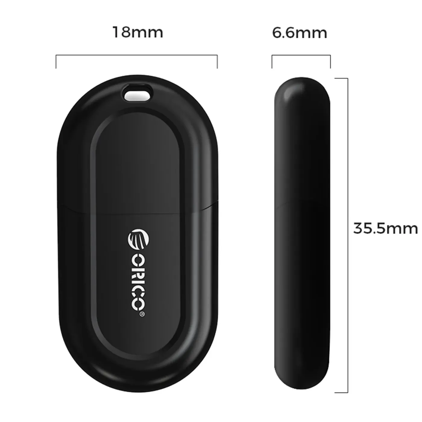 ORICO USB Bluetooth dongle shown as a compact adapter for a USB port