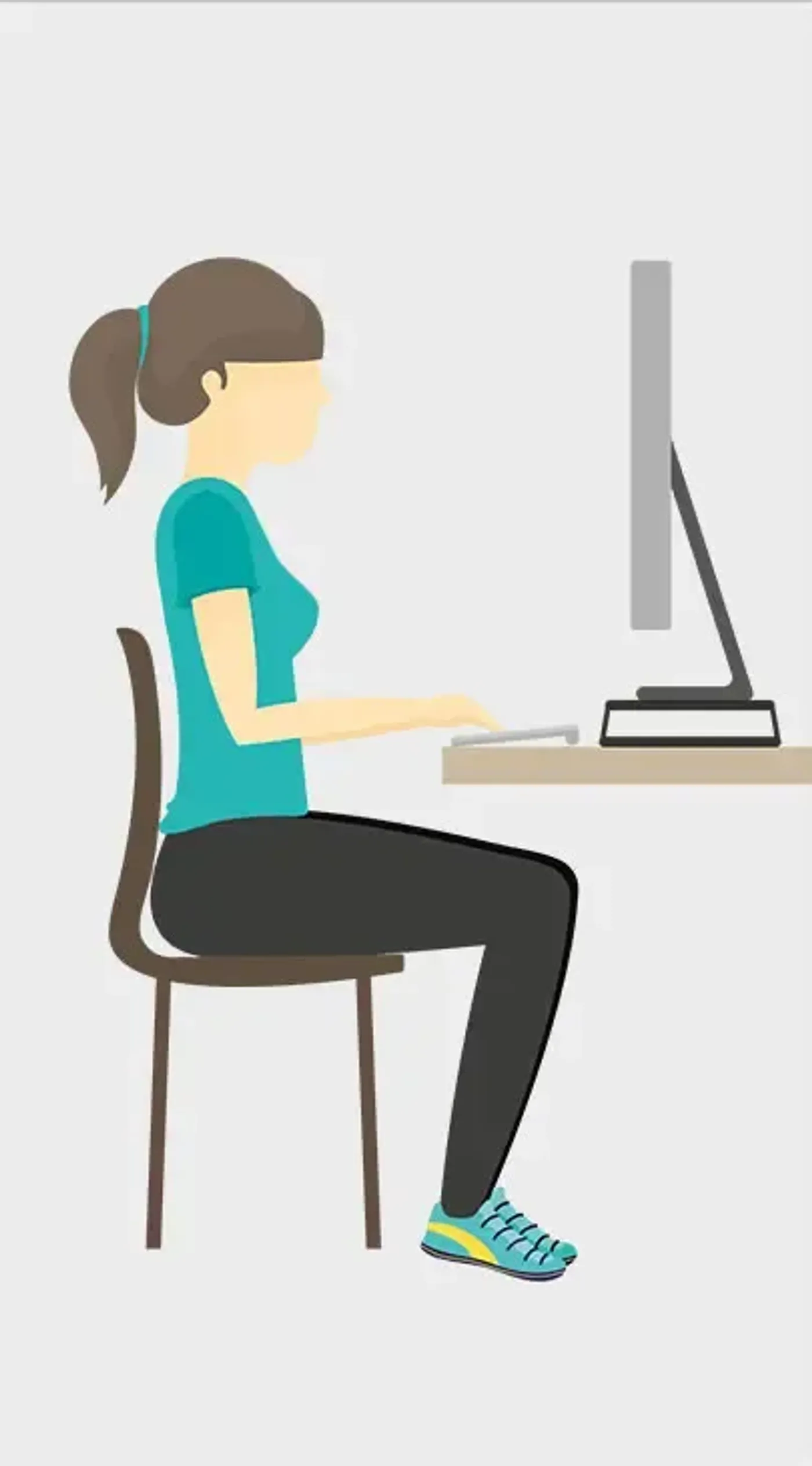 Before using a monitor riser, showing a hunched posture at the desk