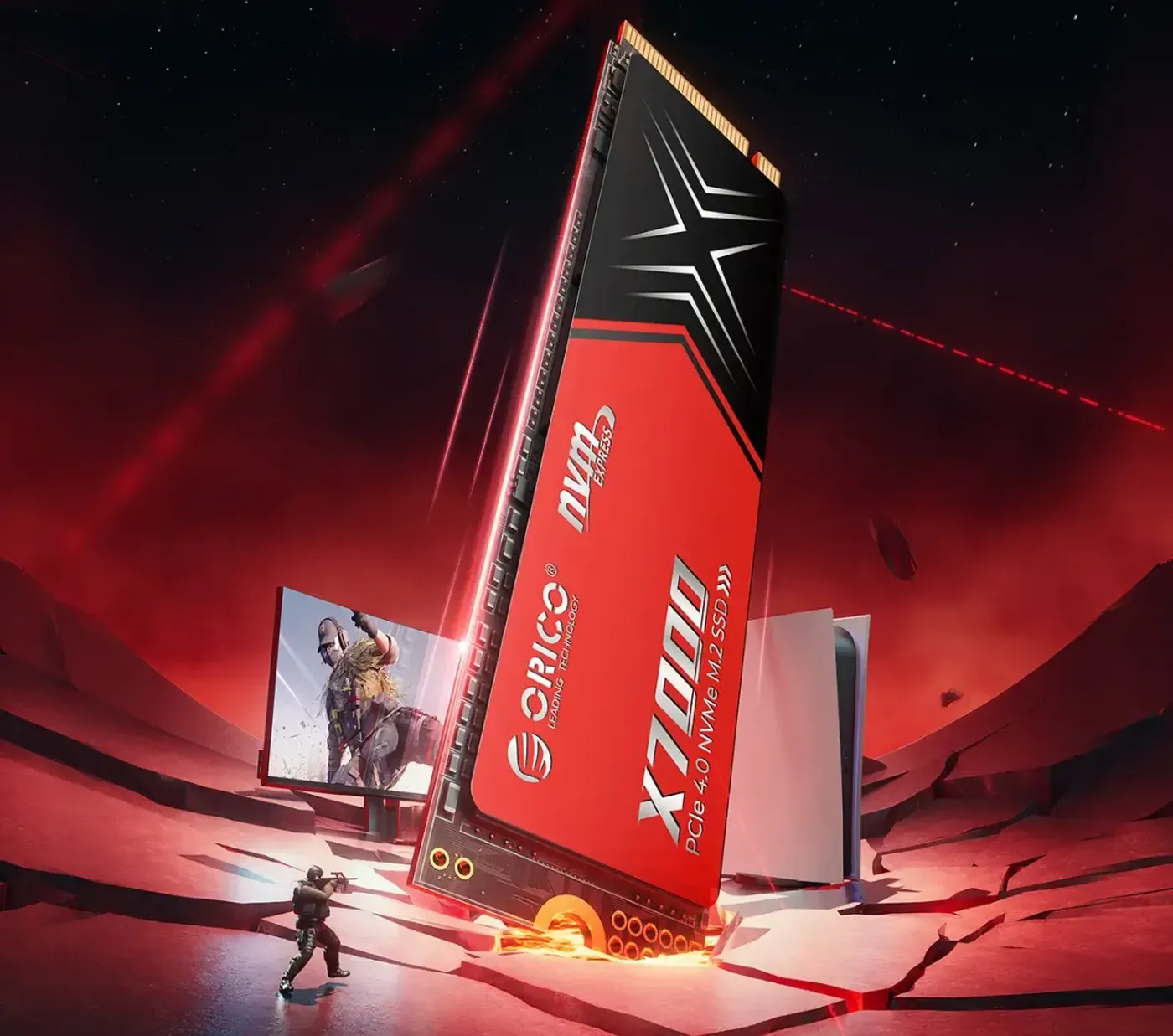 Orico X7000 M.2 NVMe PCIe 4.0 SSD shown at an angle