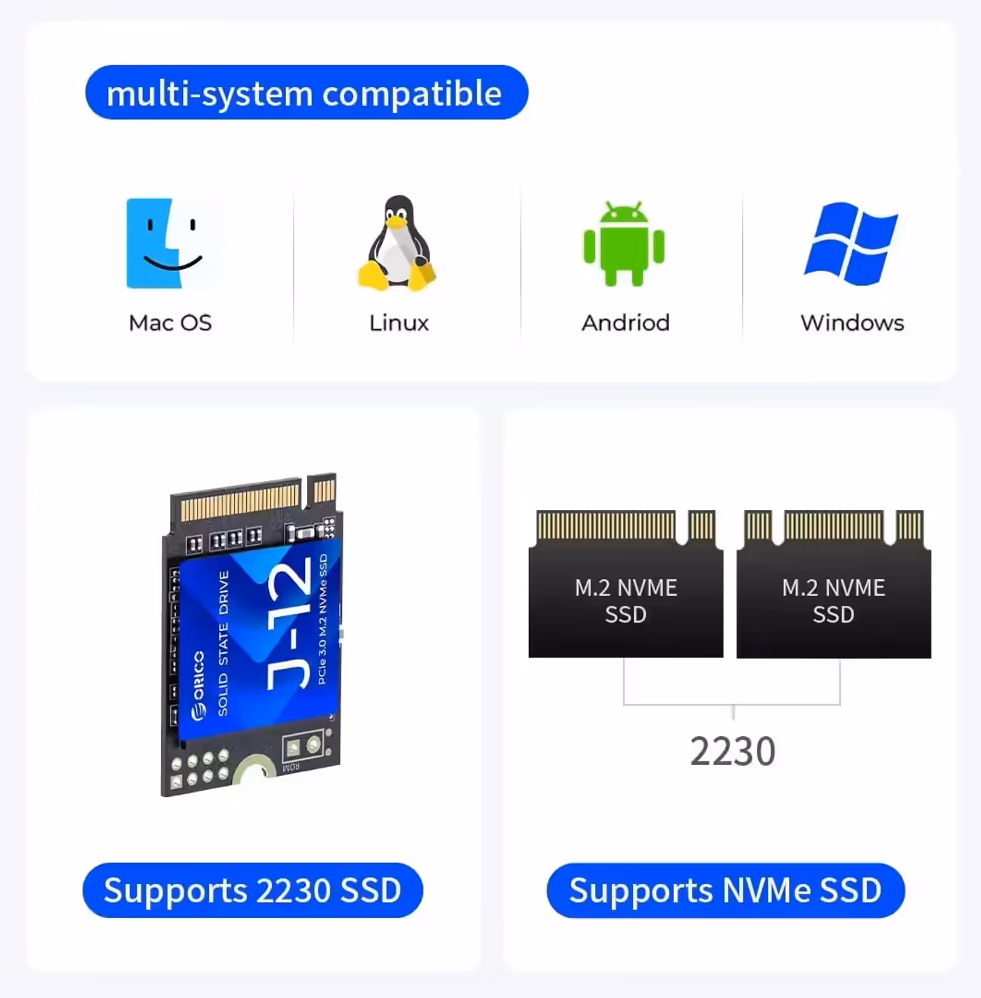 ORICO XAM2 SSD enclosure demonstrating multi-platform operating system support
