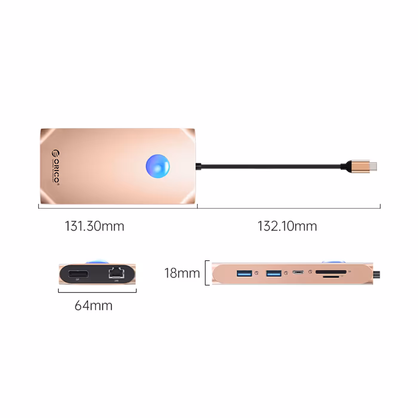 ORICO XCR-X1 rose gold dimensions
