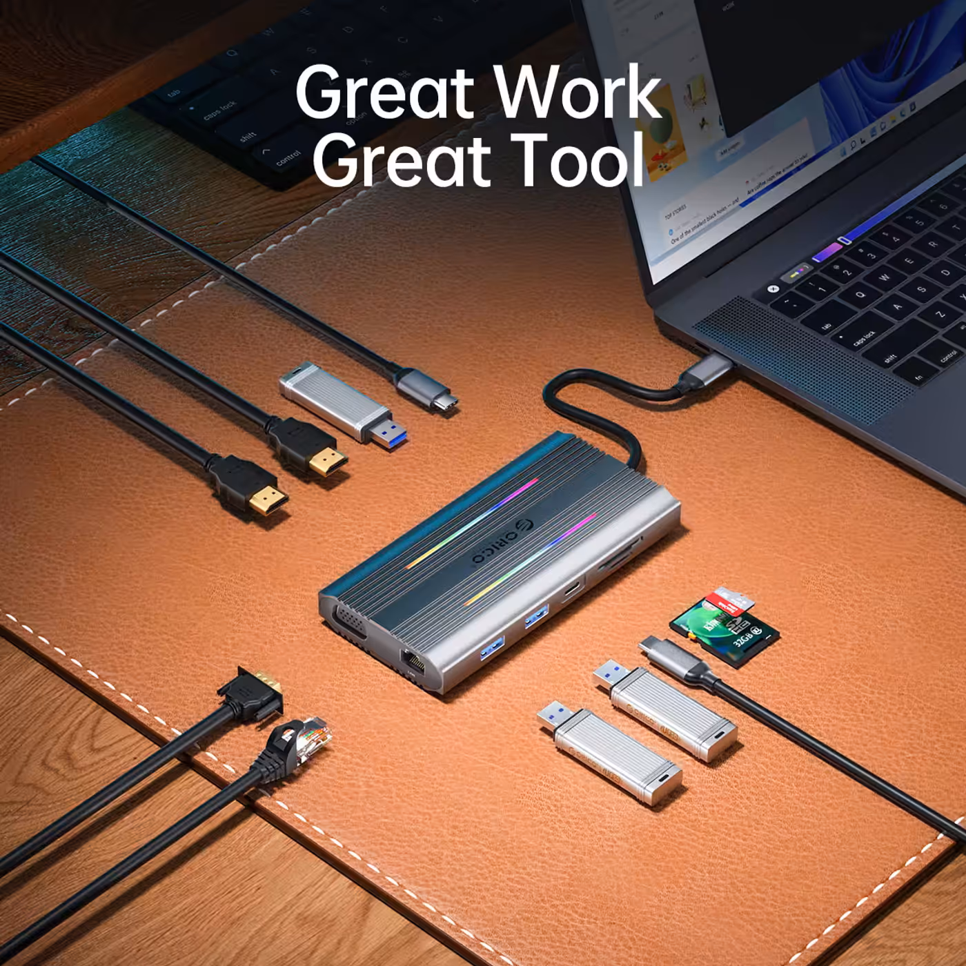 ORICO XDR-X1 connected to a laptop and accessories