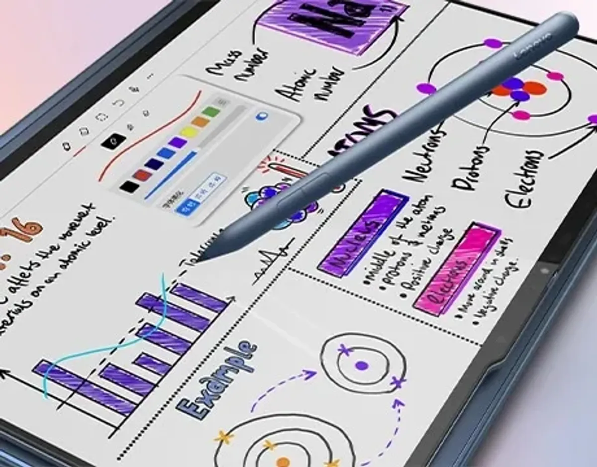 The Yoga 9i 2-in-1 Gen 10 Aura Edition (14 Intel) in tablet mode with Yoga Pen.
