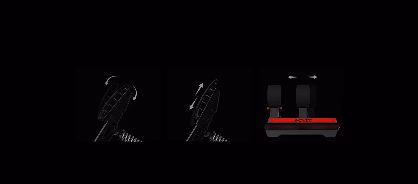 P700 pedals showing comprehensive angle, height, and module spacing adjustment features