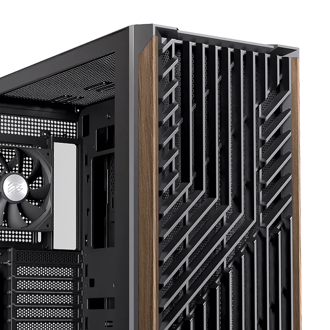 Detailed image showing the fine wood finish on the front panel and the robust SPCC steel construction.