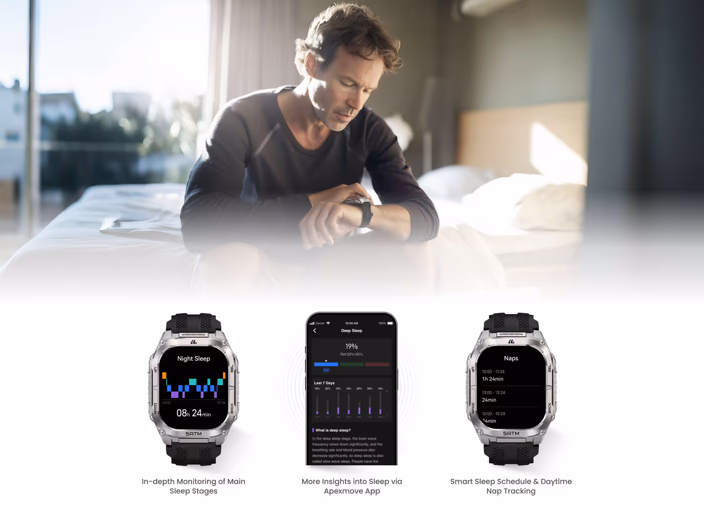 KOSPET TANK M4C showing detailed sleep duration and stage analytics