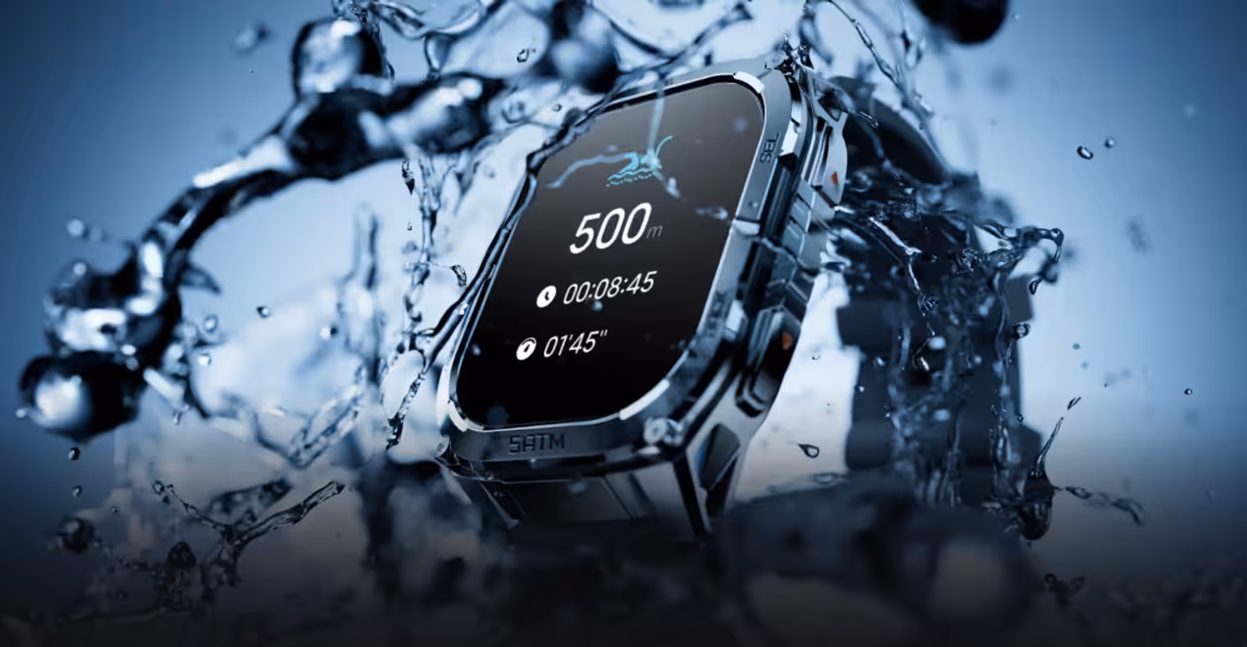 Watch with 5 ATM water resistance for swimming