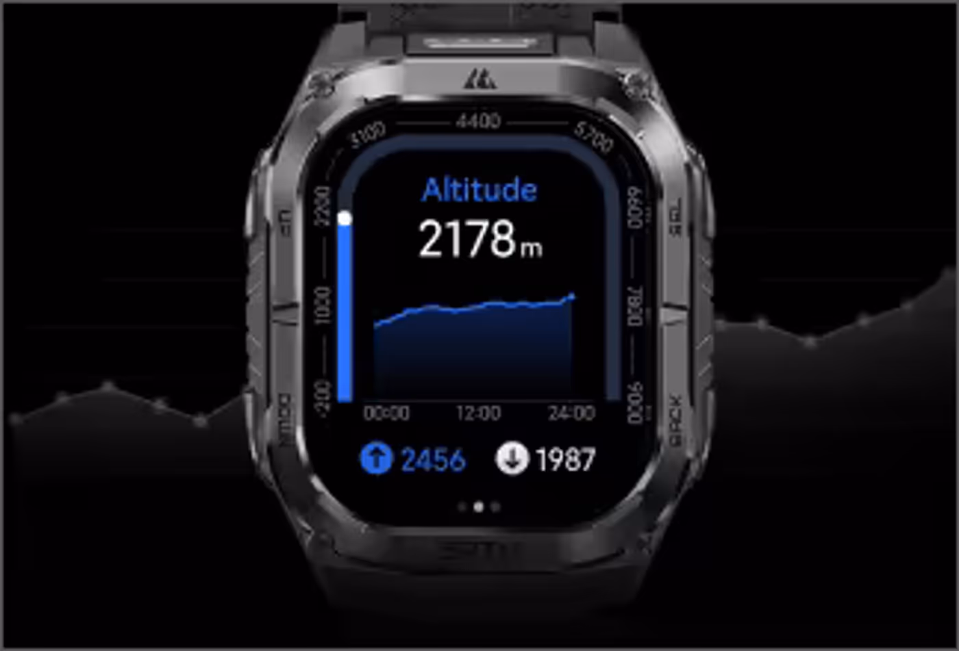 Watch interface displaying altitude measurement and elevation change history