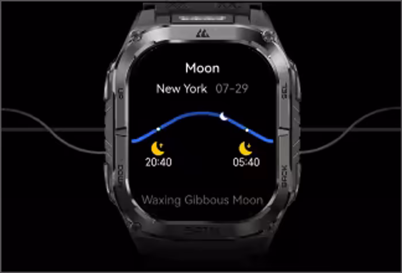Sun and moon cycle display including phase and event times
